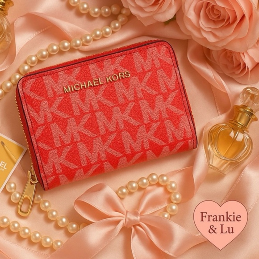 Michael Kors Jet Set Signature Zip-Around Wallet – Sangria Pink MK Logo – NWT - Picture 1 of 5